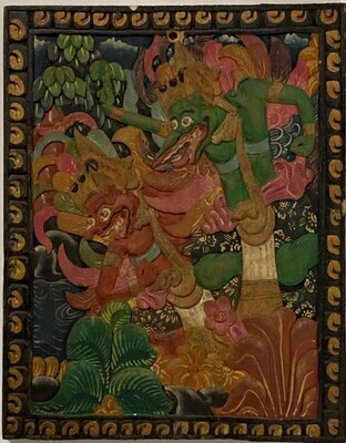 2020-0005-MHO.jpg; 2020-0005-MHO; Gepolychromeerd paneel met voorstelling uit de Ramayana afkomstig uit het Indonesische restaurant Garoeda; Houten voorwerpen