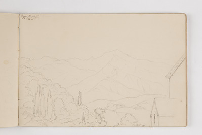 394521b5-6c5a-48fa-bb50-e2810c4a6d11.jpg; 2013-0009-TEK/03; Tekening uit een schetsboek van Alexine Tinne, reizen in Europa.; schetsboeken