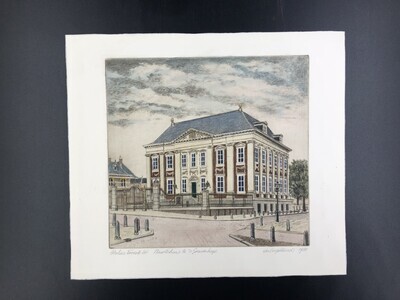 539bc47c-efad-4795-8f6e-eed15db3d2aa.jpg; 1995-0043-HHI; Prent met afbeelding van het Mauritshuis te 's-Gravenhage.; prenten