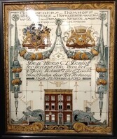 5f7eb763-c2f9-4459-98e0-b3e445f853c1.jpg; 1979-0008-MCE; Tegeltableau kleermakerij Gebroeders Domhoff.; tegeltableaus