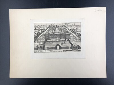 60e0d04e-3419-4caf-b557-86cb59e6ba31.jpg; 1986-0289-PRE; Gezicht in vogelvlucht op het Huis ter Nieuburg te Rijswijk; prenten