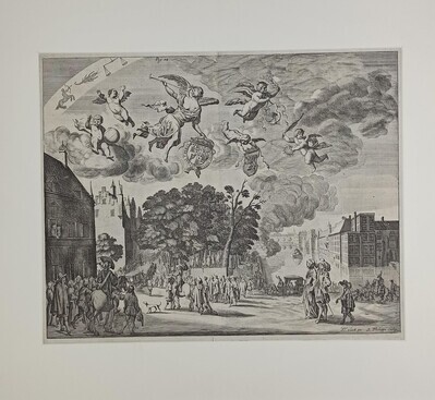 643f37ff-a1b6-4f98-9e8a-366ffebc481d.jpg; 0000-0692-PRE/OB; Gezicht op de Hofvijver vanaf de Plaats met intocht Karel II van Engeland, 1660; prenten