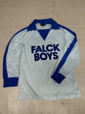 82682e1f-c1f7-4b3a-80a0-bd4bedb24ae9.jpg; 0000-0312-HHI; een blauw/wit voetbalshirt van Falck boys;