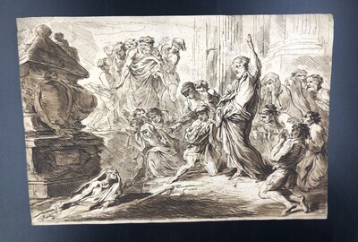 88b96bcc-51c3-434f-b8fd-652a5c6f12b5.jpg; 1996-0004-HHI; Lazarus opgewekt uit de dood door Jezus ; prenten