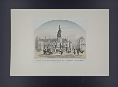 8cb58ad8-d073-4774-92c5-a225257bcd6b.jpg; 1973-0261-PRE; Gezigt op het standbeeld van Z.M. Willem II, op het Buitenhof; prenten
