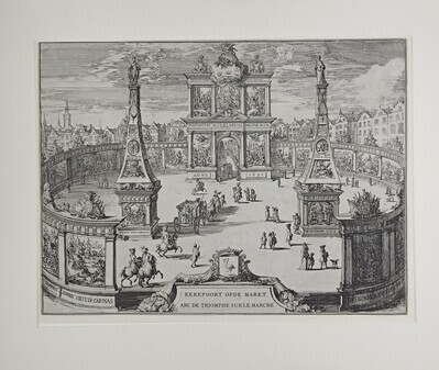 8e129d5f-c6b8-4ce7-afcd-1f9f7f1010d8.jpg; 1966-0853-PRE; Erepoort op de Groenmarkt bij de entree van Willem III, 1691; prenten