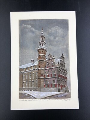 90918c38-0329-4a1c-806f-09f2ad73677a.jpg; 1995-0052-HHi; Prent voorstellende het oude stadhuis te Den Haag.; prenten