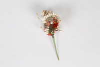 94ade539-d843-4db6-8ed0-37c78be1158b.jpg; 2013-0018-ODI; Corsage van rode, witte en gele papieren bloemen, een grote en een kleine roodroze rozet; corsage