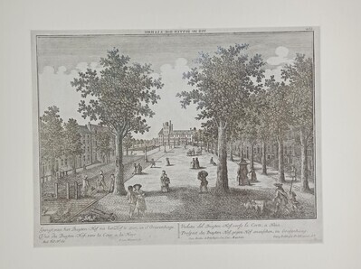 aa4d8962-c750-4555-b6ec-825590ef32ec.jpg; 1960-0105-PRE; 'Gezigt van het Buyten Hof na het Hof te zien in 's-Gravenhage'; prenten