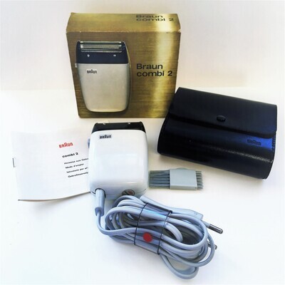b894c455-1b11-4532-bc12-e9f5b2047974.jpg; 2018-0007-MDI/2; Verpakking voor elektrisch scheerapparaat Braun combi 2 (onderdeel van de V&D schat/tijdcapsule uit de jaren 1960); productverpakkingen