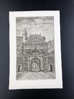c3377997-09ea-4026-8e0b-69853e981a94.jpg; 1995-0050-HHI; Prent voorstellende de Grenadierspoort naar het Binnenhof te Den Haag.; prenten