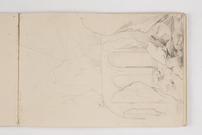 c84ff89e-40cc-40f9-9e4d-4ddf34873c4f.jpg; 2013-0009-TEK/05; Tekening uit een schetsboek van Alexine Tinne, reizen in Europa.; schetsboeken