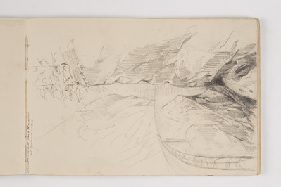 cbfc3378-c5c2-46d4-a093-d1e986b52fcb.jpg; 2013-0009-TEK/04; Tekening uit een schetsboek van Alexine Tinne, reizen in Europa.; schetsboeken