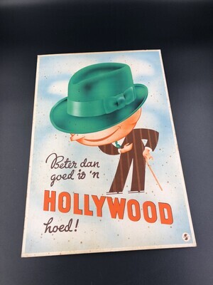 cd27c1f4-e338-47d4-9e31-d6ec718fa8f3.jpg; 2002-0036-HHI; Reclamebord voor hoeden van "Hollywood".; reclameprent