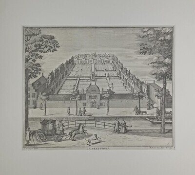 cfe5c541-2a6b-4c9b-9fdc-5e7826f1f817.jpg; 1955-0008-PRE; Het Heilige Geesthuis met hofje te 's-Gravenhage, ca. 1730.; prenten