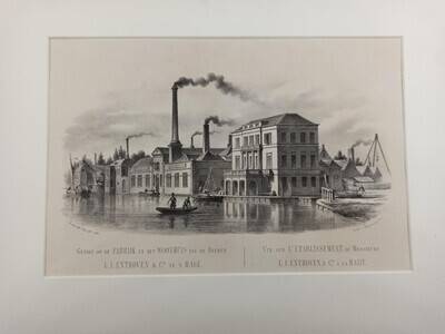 d509fcd8-c423-47ad-b5a3-2e62c4aa05ff.jpg; 1967-0018-PRE; Gezicht op de fabriek en het woonhuis van de heren Enthoven & Co.; prenten