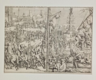 dea0a43f-fbde-441a-b784-eb674cfdb87b.jpg; 1966-0858-PRE; Zijschilderijen van de erepoort op het Buitenhof; prenten