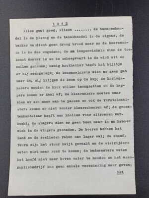 eadd98ae-715f-4868-8670-5ddc4f4b188c.jpg; 0000-0718-HHI/i; Getypte spotschrift met woordspelingen op het slechte bedrijfsleven tijdens de Tweede Wereldoorlog.; pamfletten