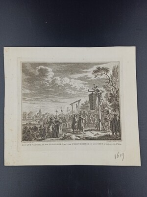 f000dc34-9012-40ba-8268-707b66a6bc6b.jpg; 440; Het lyk van Gillis van Ledenberg buiten S'Gravenhage in een kist opgehangen;