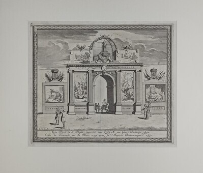 f310a6f3-1b2d-4331-afd1-726b259d09aa.jpg; 1956-0186-PRE; Erepoort op de Plaats bij intocht Willem III; prenten