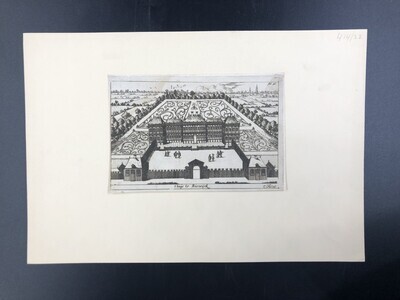 f32f4dbd-b0d6-49af-a5a2-0fb0bdc7e2f8.jpg; 1986-0277-PRE; Gezicht in vogelvlucht op het Huis ter Nieuburg te Rijswijk.; prenten