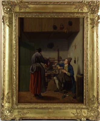 85035.jpg; 85035; Olieverf genrestuk van een schoenmakerswerkplaats; schilderij
