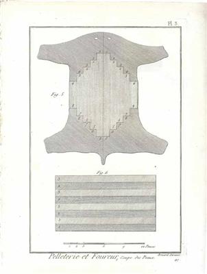85110.jpg; 85110; 'Pelleterie et Foureur, Coupe des Peaux'. Plaat 3; prent