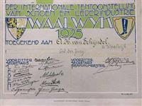 92158.1.jpg; 92158; Diploma, toegekend aan A.H. van Schijndel voor zijn verdienste als jurylid tijdens de Internationale tentoonstelling van schoen en lederindustrie Waalwijk 1925; diploma