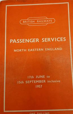6a2d9485-6074-4cbe-ba55-506e35d88bd1.jpg; E0811/4/9; Timetable - British Railways Passenger Services North Eastern England 17th June to 15th September inclusive 1957; Operational
