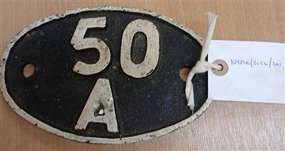 76f4ad13-1db2-4f27-b88e-7f8dabfcc568.jpg; NYMR/2026/201; Plate from locomotive showing the shed the locomotive was originally based. This plate has the number 50A; Sign
