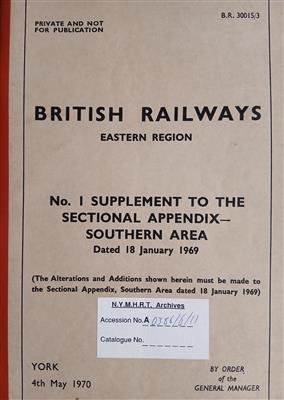 8f45545c-3491-4367-9f20-dbbd446a0554.jpg; A0386/6/11; BR Eastern Region. No 1 Supplement to the Sectional Appendix - Southern Area; Operational
