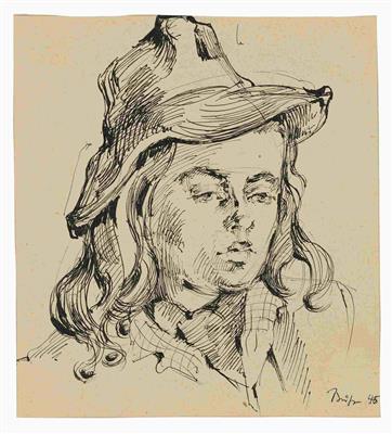 321c4e49-4b11-41a3-9dbc-3eefa0fee0c9.jpg; 144; Junge Frau mit Hut (Bettina) | Young Woman with Hat (Bettina); Zeichnung | Drawing