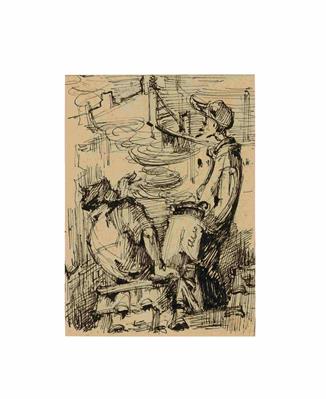 5260557b-289d-4e24-8d8e-17d3c14c86d9.jpg; 34; Entwurf zu Arbeiter auf dem Dach (Arbeitspause) | Sketch for Workers on the Roof (Work Break); Zeichnung | Drawing