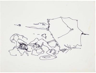 65e02d11-2e57-4bb8-8c20-ff32d05e9e02.jpg; 1057.3; Person mit Sonnenschirm | Person with a Sunshade - Skizzenbuch | Sketchbook 1; Skizzenbuch | Sketchbook