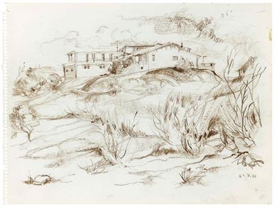 7ea4af05-3b08-463e-9719-c659f54fdaf0.jpg; 662; Gehöft im Ampurdán | Farmstead in Ampurdán; Zeichnung | Drawing