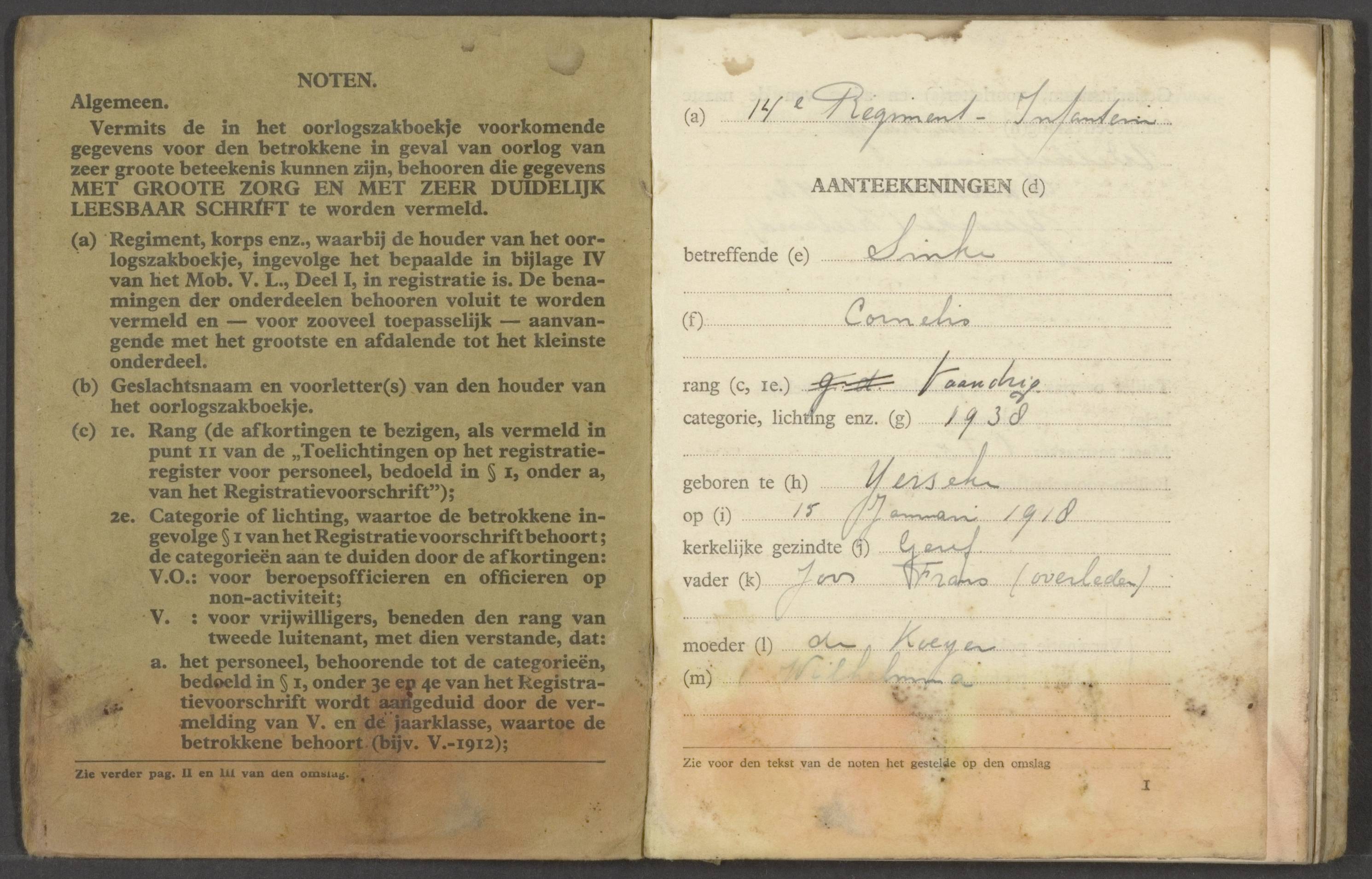 Oorlogszakboekje: Cornelis Sinke