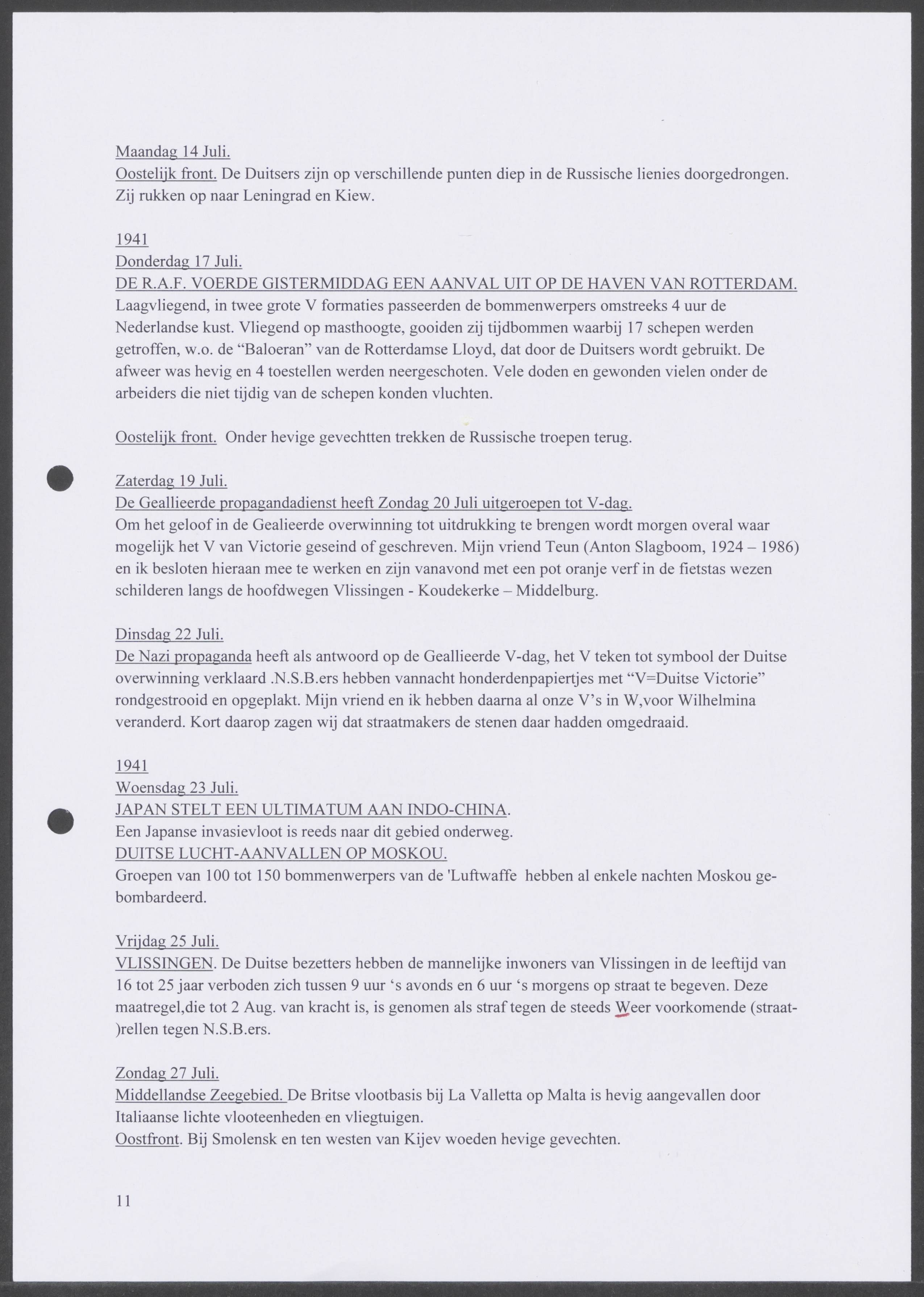 Oorlogsdagboek geschreven door Cornelis A. Puijpe 1923 – 1974 Vlissingen