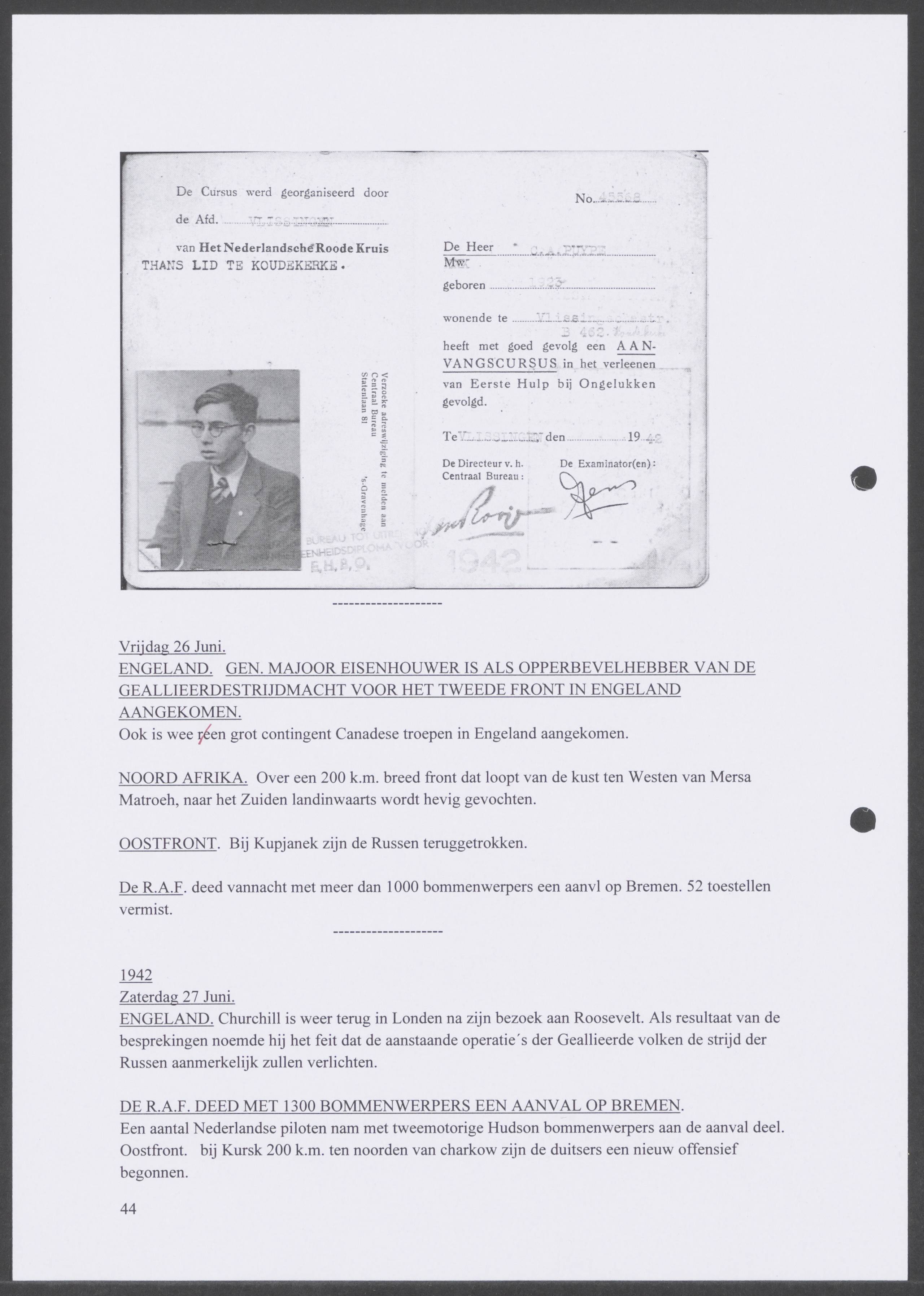 Oorlogsdagboek geschreven door Cornelis A. Puijpe 1923 – 1974 Vlissingen