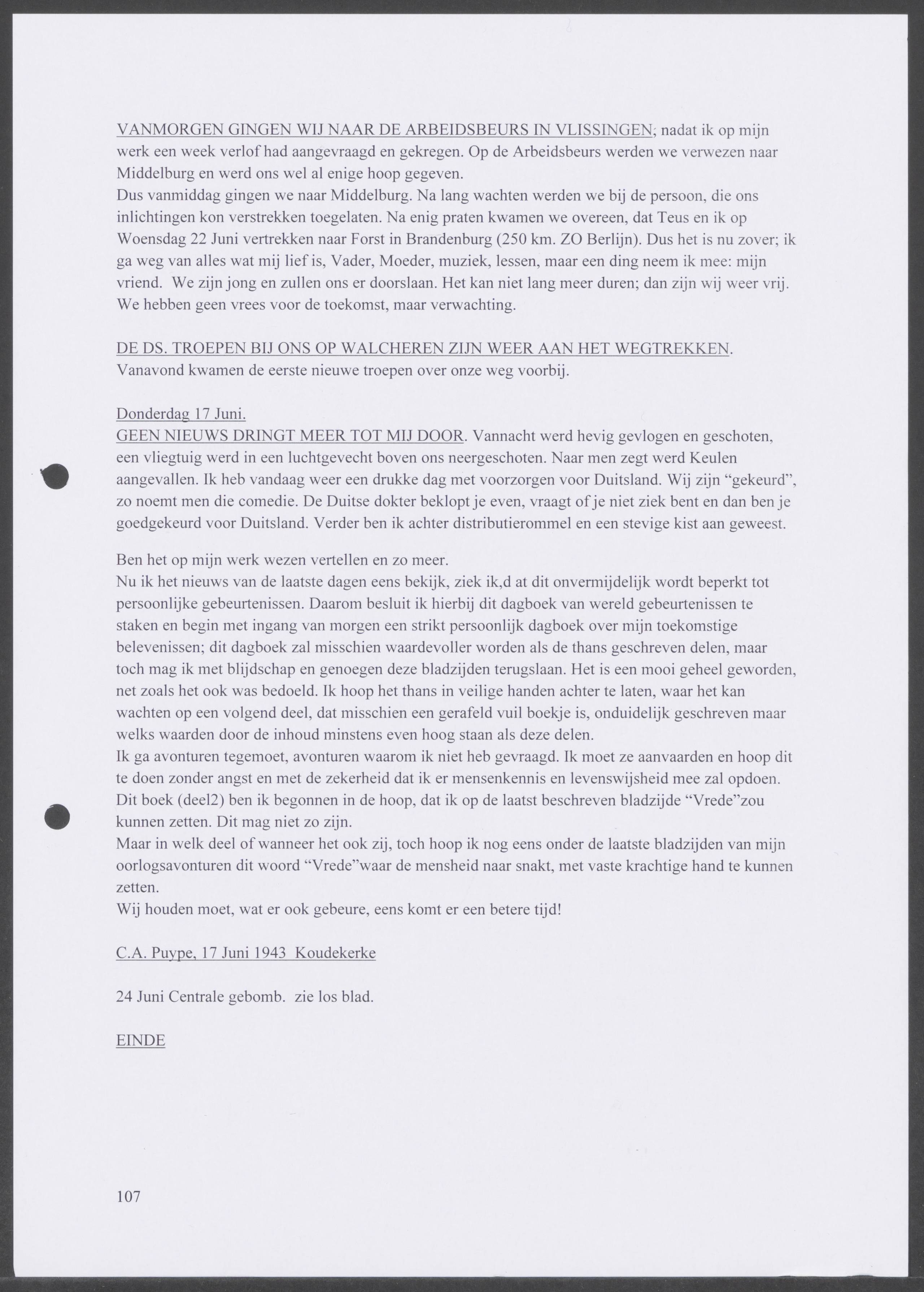 Oorlogsdagboek geschreven door Cornelis A. Puijpe 1923 – 1974 Vlissingen