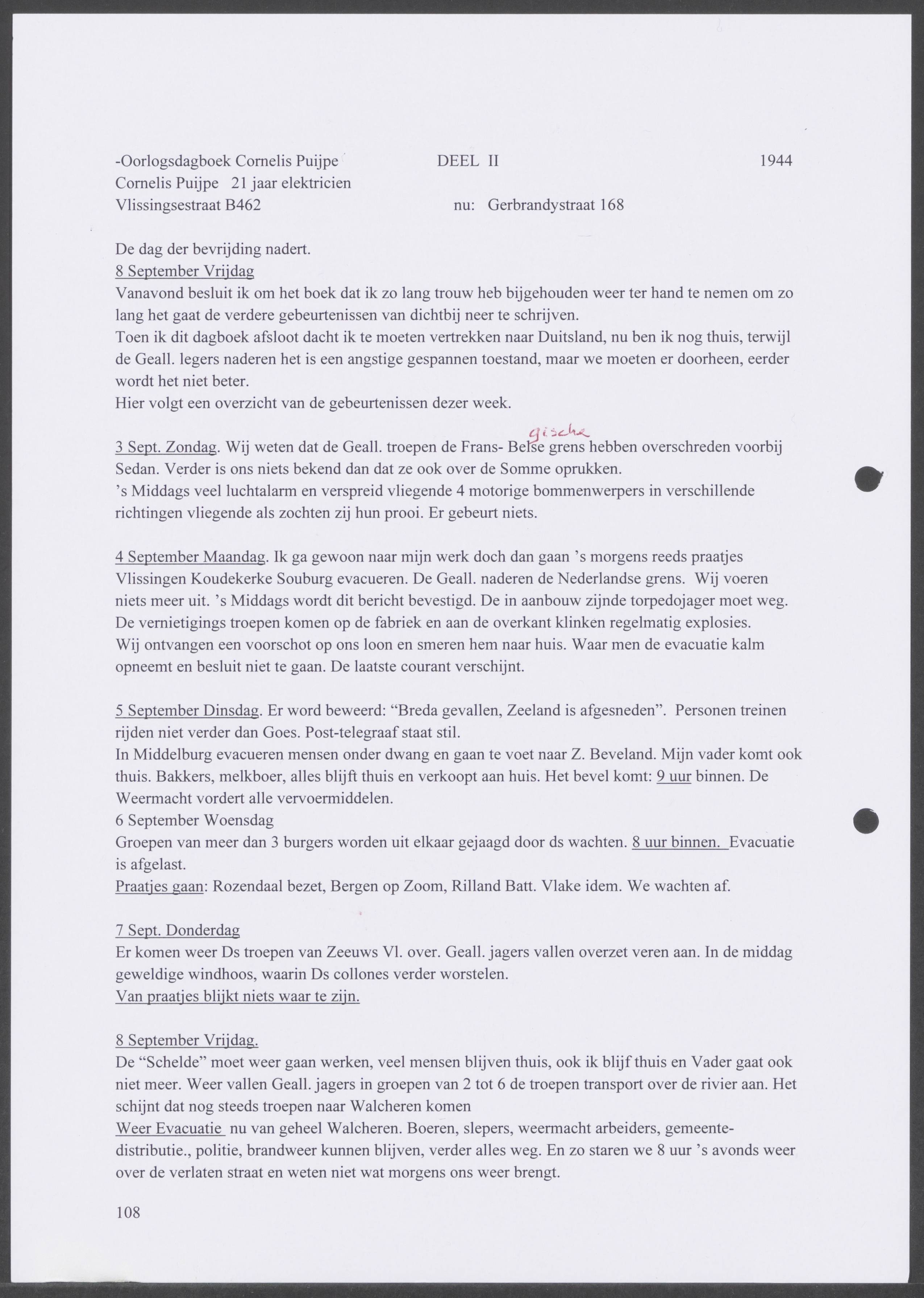 Oorlogsdagboek geschreven door Cornelis A. Puijpe 1923 – 1974 Vlissingen