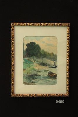 00000535.jpg; 0490; aquarel van landschap Steyl aan de Maas; schilderij