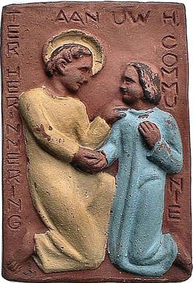 CE0067.jpg; CE0067; Jezus met communicantje; reliëftegel