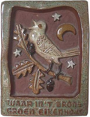 CE0860.jpg; CE0860; tegel met afb. nachtegaal + tekst begin Limburgs Volkslied; tegel