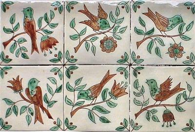 CE0930.jpg; CE0930; Tableau van zes tegels met vogelmotief; tegeltableau