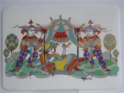 PD1385.jpg; PD1385; Beschreven porseleinen kaart 'Commedia dell'Arte'; ansichtkaart