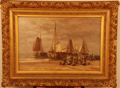 04017b.jpg; 04017; visafslag op strand; schilderij