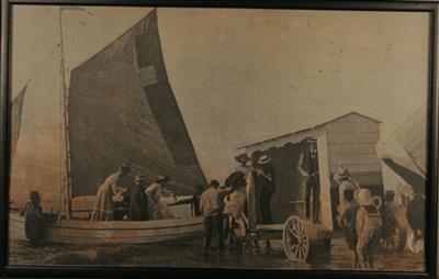 04580b.jpg; 04580; babbelwagen en zeilbootje; strandleven