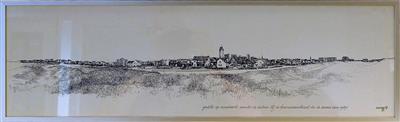 132776.jpg; 132776; tekening, gezicht op Zandvoort; dorpsgezicht