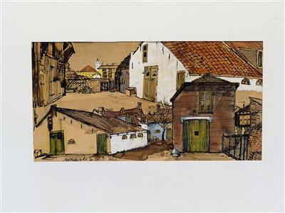 132790.jpg; 132790; Schilderij met compilatie van gebouwen in Noordwijk aan Zee.; schilderij