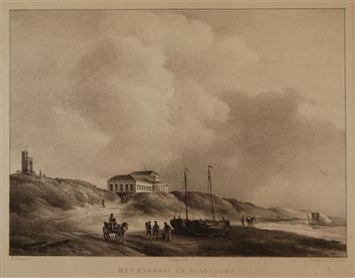 30140.jpg; 30140; het Groot Badhuis te zandvoort; steendruk